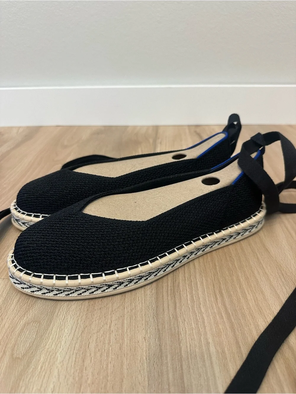Rothy’s Boardwalk Black Ankle-Tie Espadrille Flats - Women size 9.5